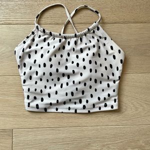 Lime Ricki swim Lace-back crop top, size XS. White with boho polka dots.
